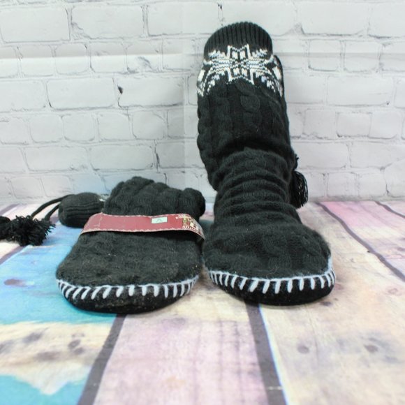 New Mukluks Black Knit Slippers Size L-XL 9 / 10 - Picture 3 of 6